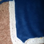 How I trimmed the edge of blue fabric and the corners.